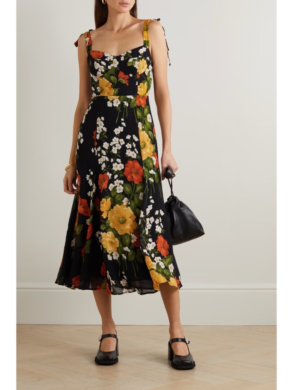 Reformation nadira midi dress floral tie straps size 0